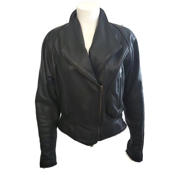 Classic Leather Vintage Women's Black Leather Biker Jacket Small - Picture 1 of 10